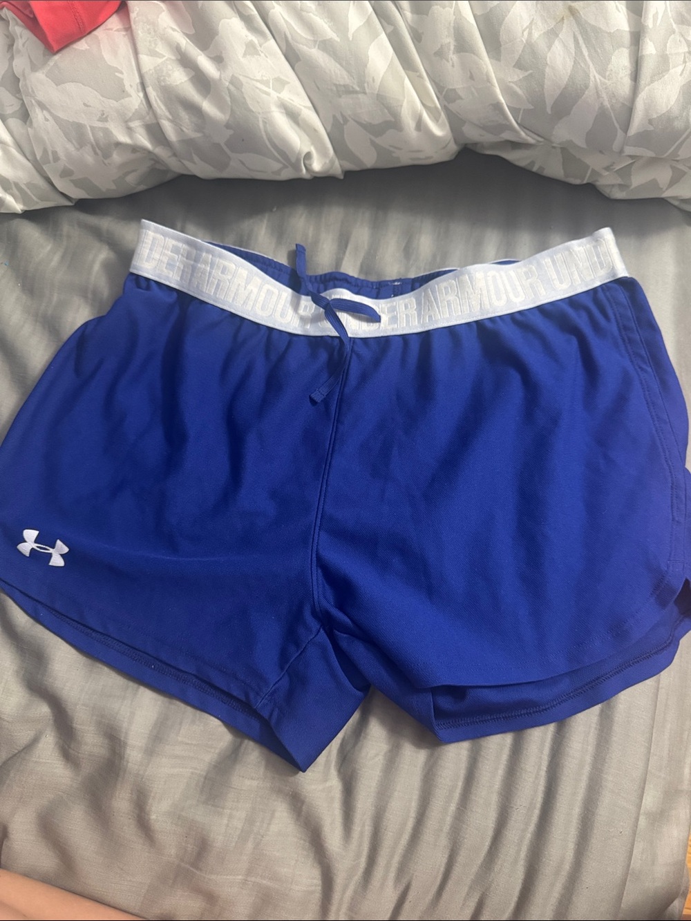 Under Armour Royal Blue Women's Athletic Shorts with White Logo Waistband